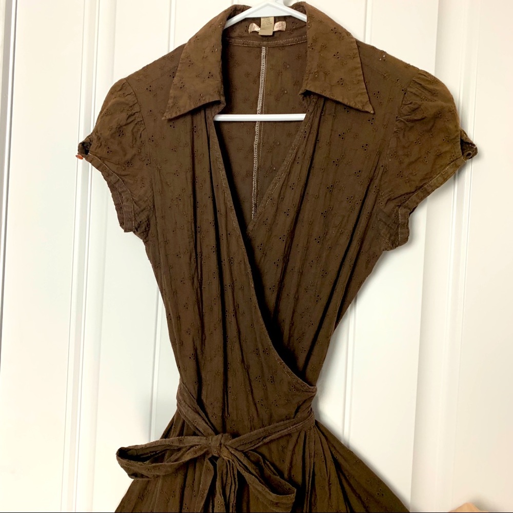 Brown Eyelet Wrap Dress